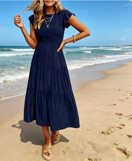 Flutter-Sleeve Ruched Dress