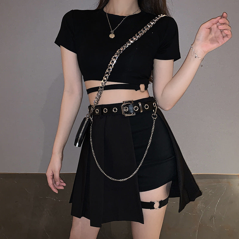Belted Pleated Mini Skirt