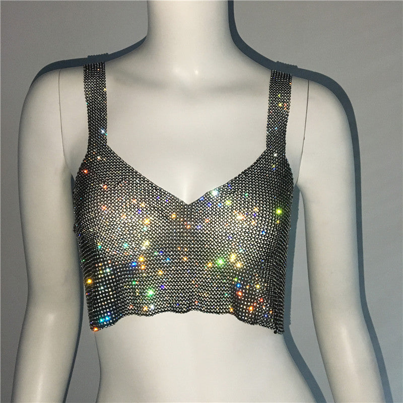 Rhinestone Metallic-Effect Crop Top
