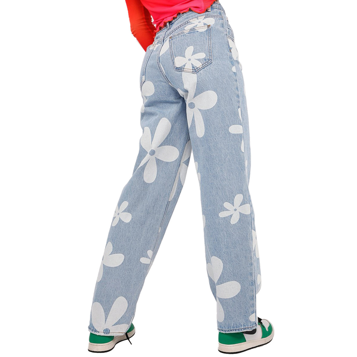 Floral-Print Straight-Leg Jeans
