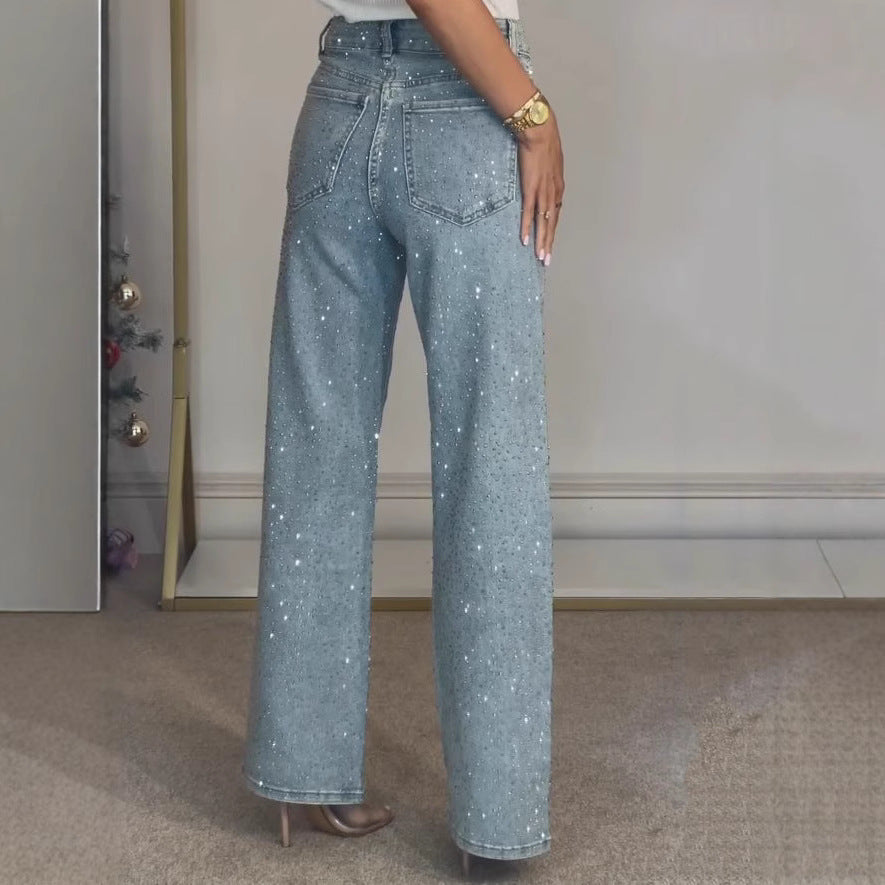 Rhinestone Straight-Leg Jeans