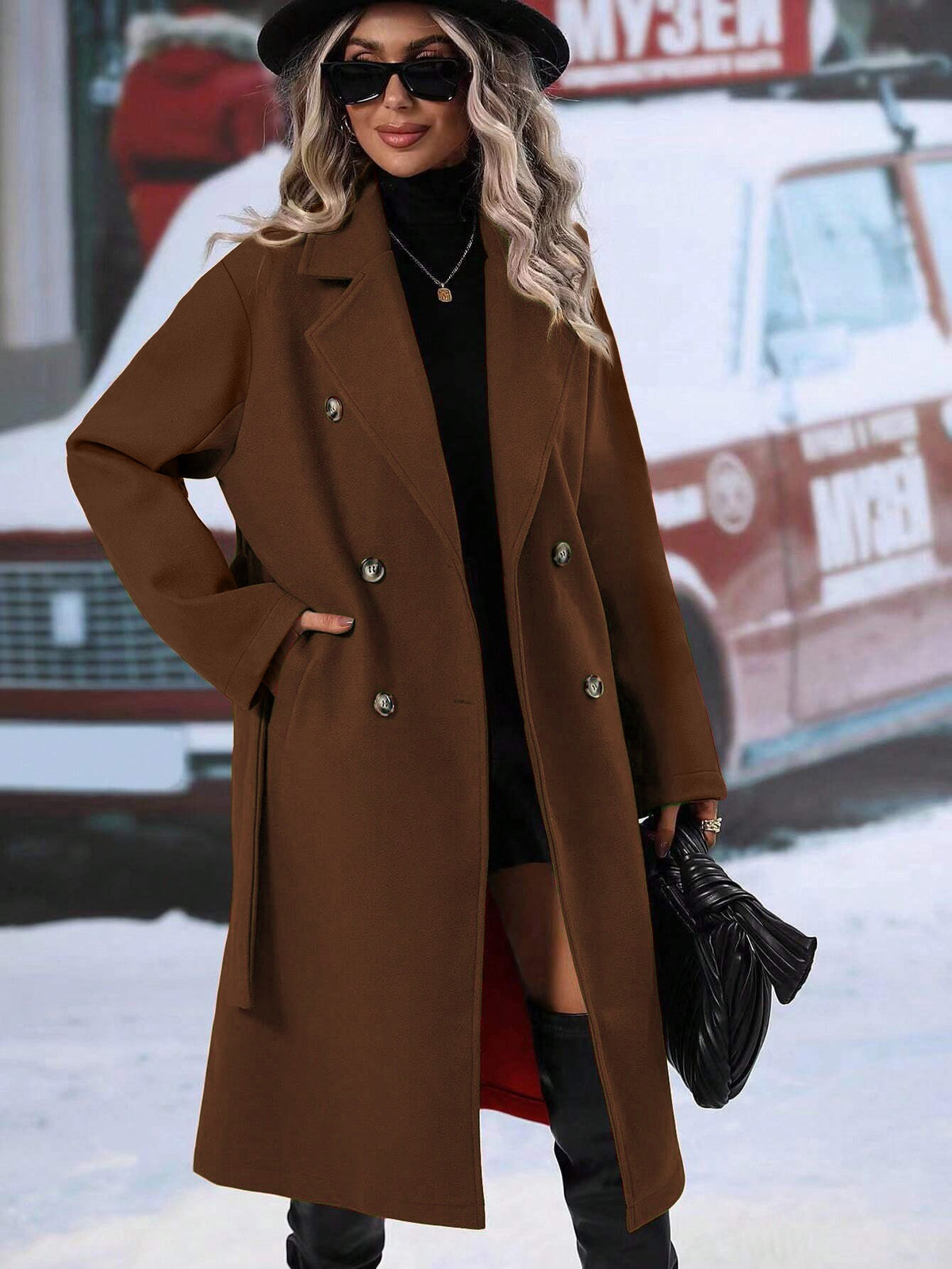 Double-Breasted Belted Coat