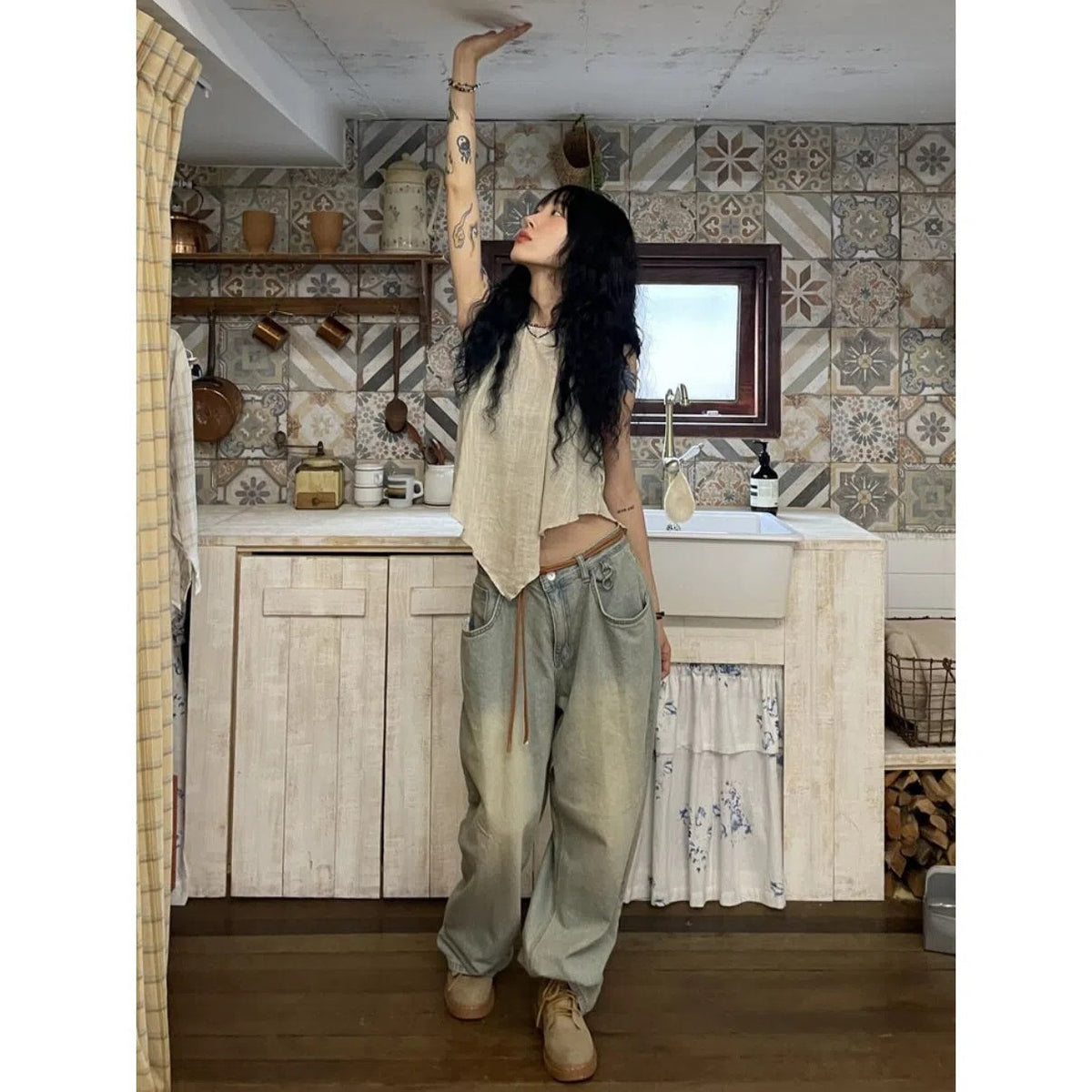 Floor-Length Baggy Jeans