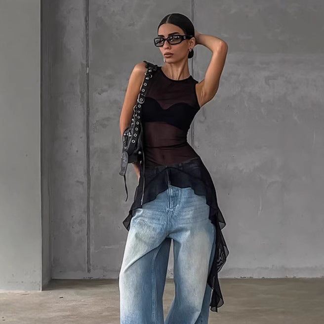 Ruffled Tulle Maxi Top