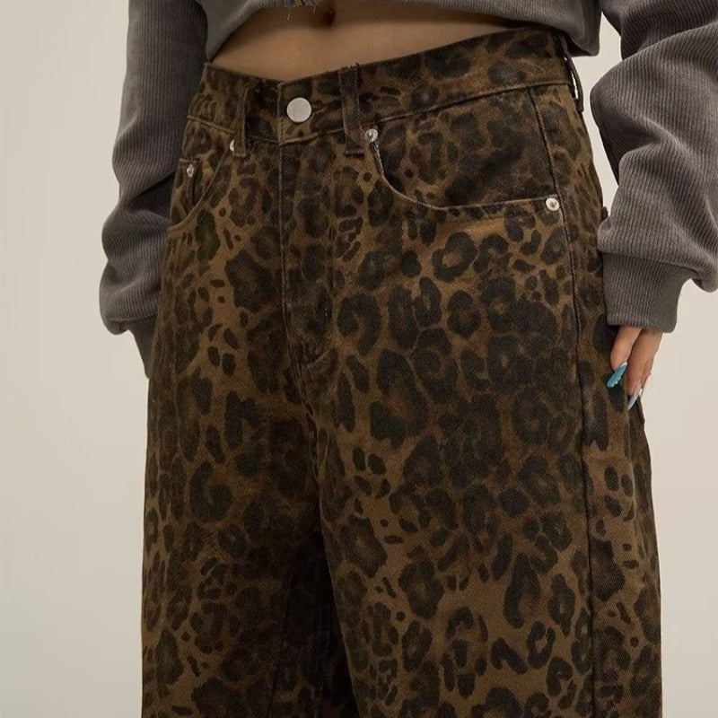 Leopard-Print Wide-Leg Jeans