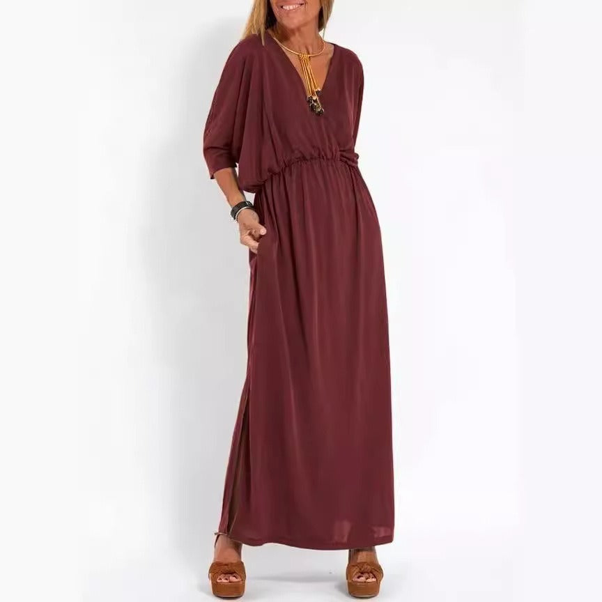 V-Neck High-Waisted Dress