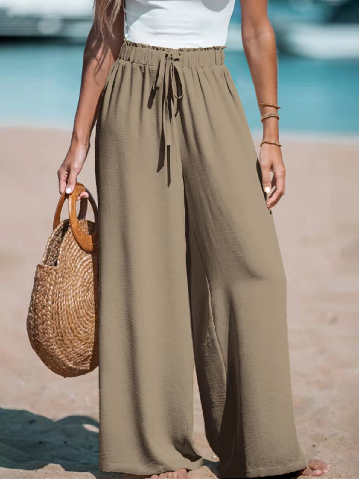 Drawstring-Look Wide-Leg Pants