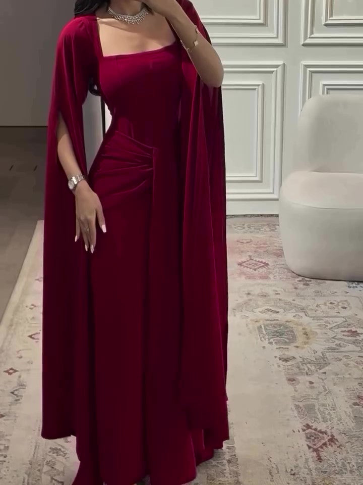 Square-Neck Cape Maxi Dress