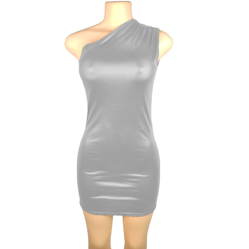 One-Shoulder Leather-Look Mini Dress