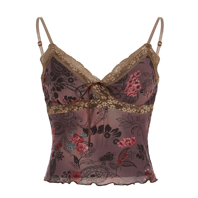 Floral Lace-Trim Crop Cami