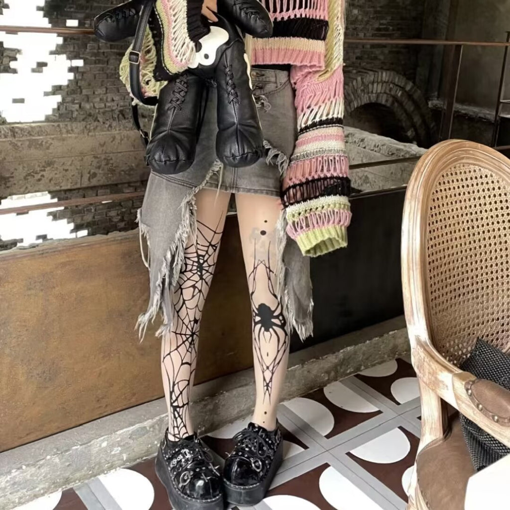 Spiderweb-Print Sheer Tights