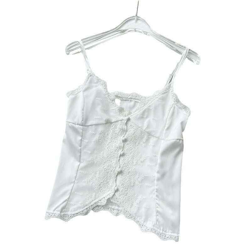 Lace-Trim Button-Front Cami