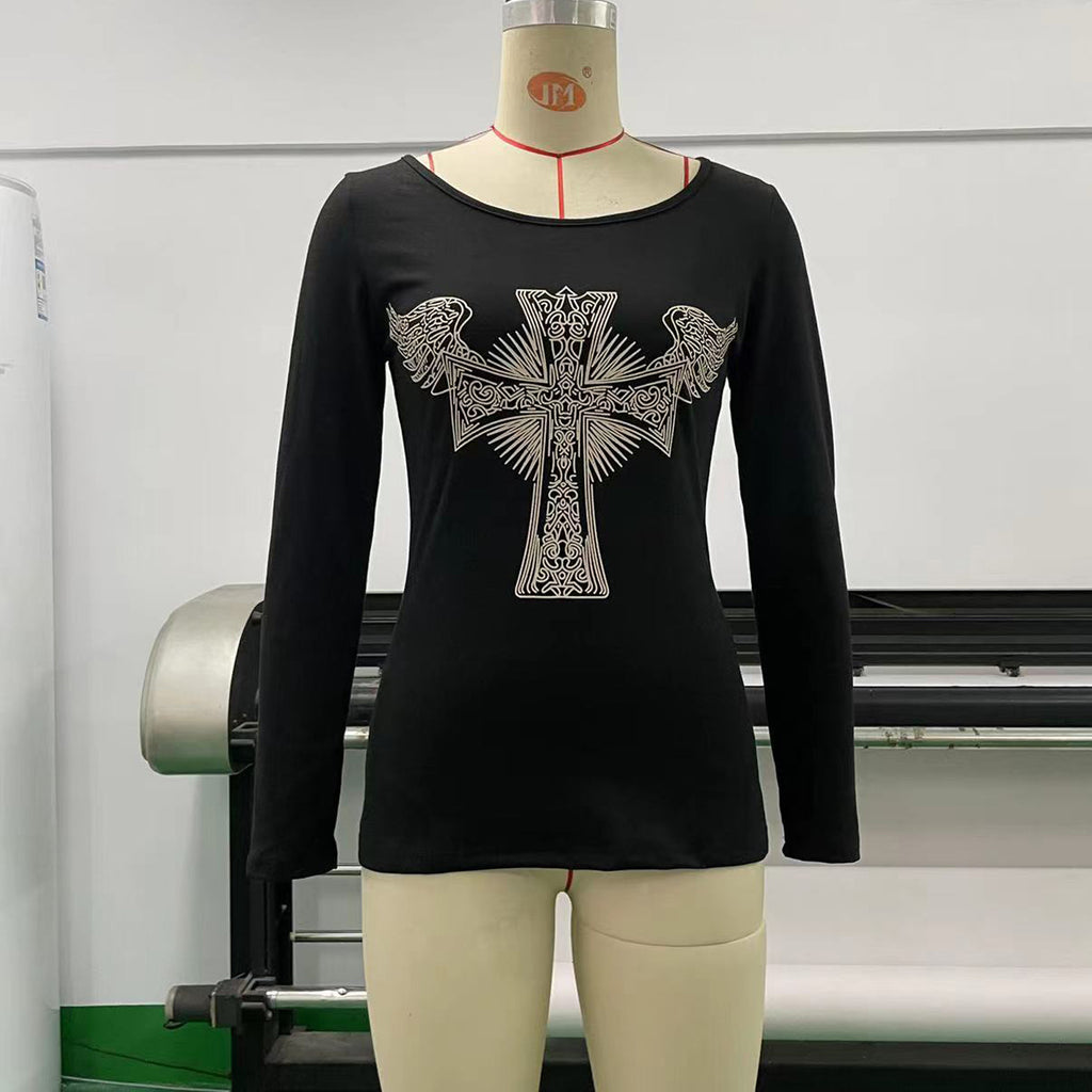 Winged-Cross Long-Sleeve Top