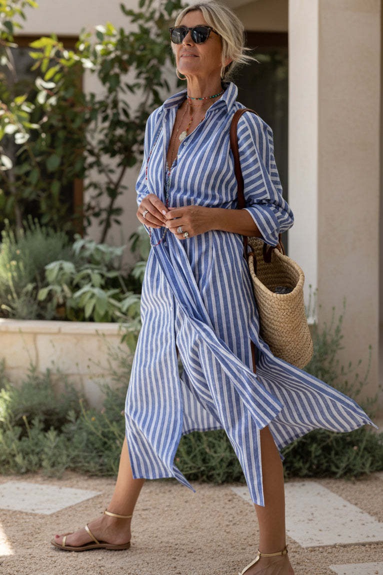 Striped Button-Front Shirt Dress