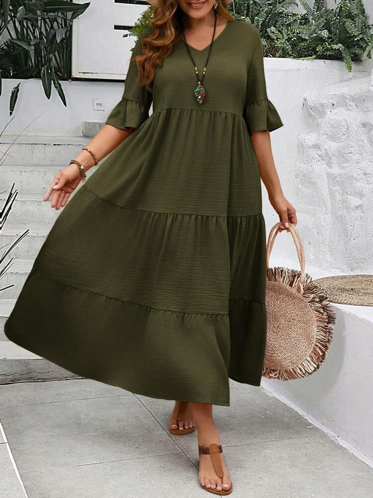 V-Neck Tiered Maxi Dress — Plus Sizes