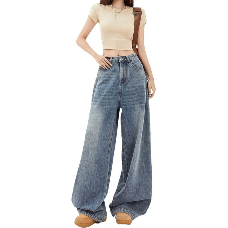 High-Waisted Draped Wide-Leg Jeans