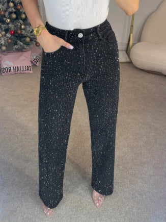 Rhinestone Straight-Leg Jeans