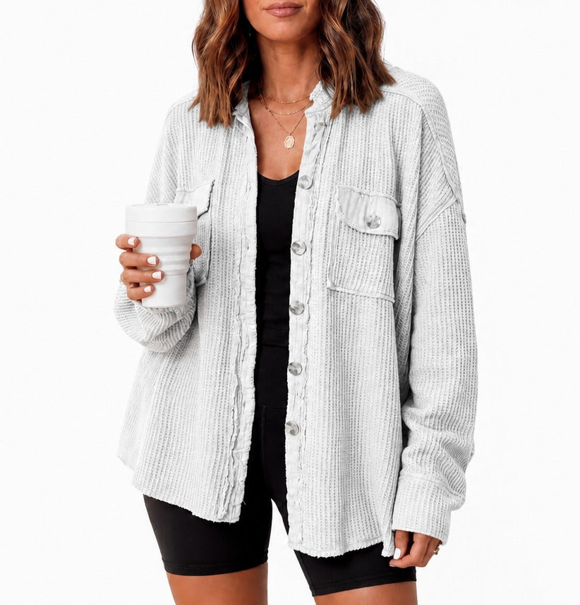 Waffle Knit Button Cardigan