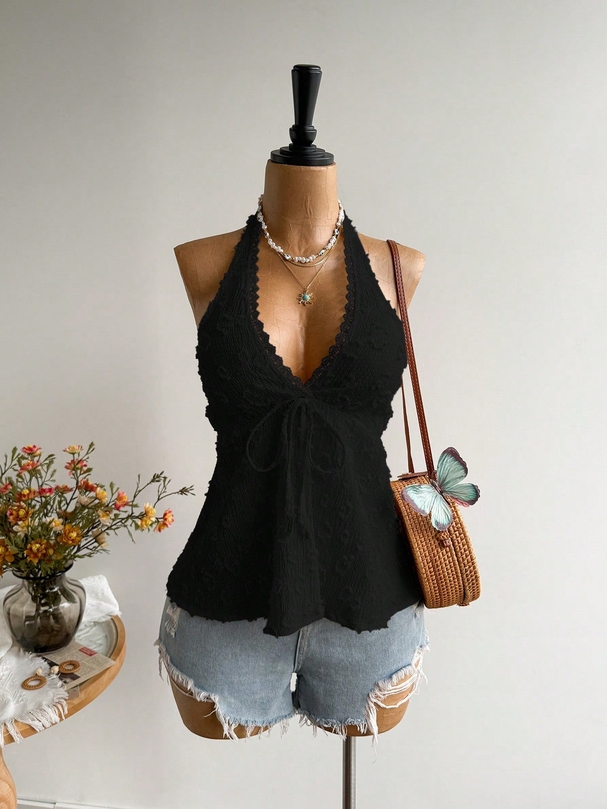 Lace Halter Peplum Top
