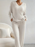 V-Neck Knit Top & Pants Set