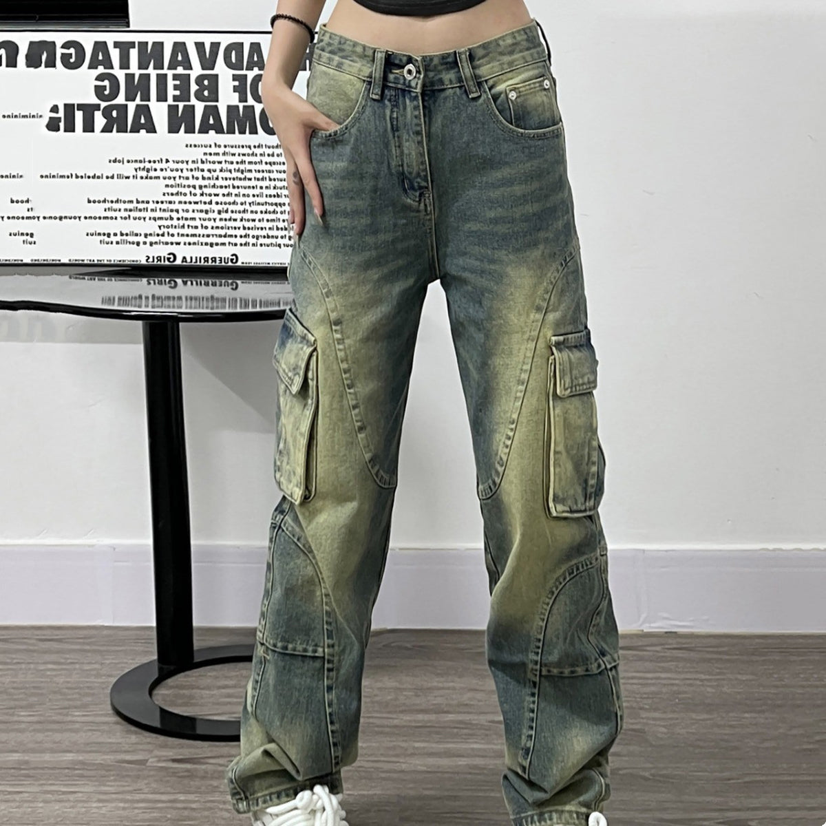 Washed Cargo Jeans