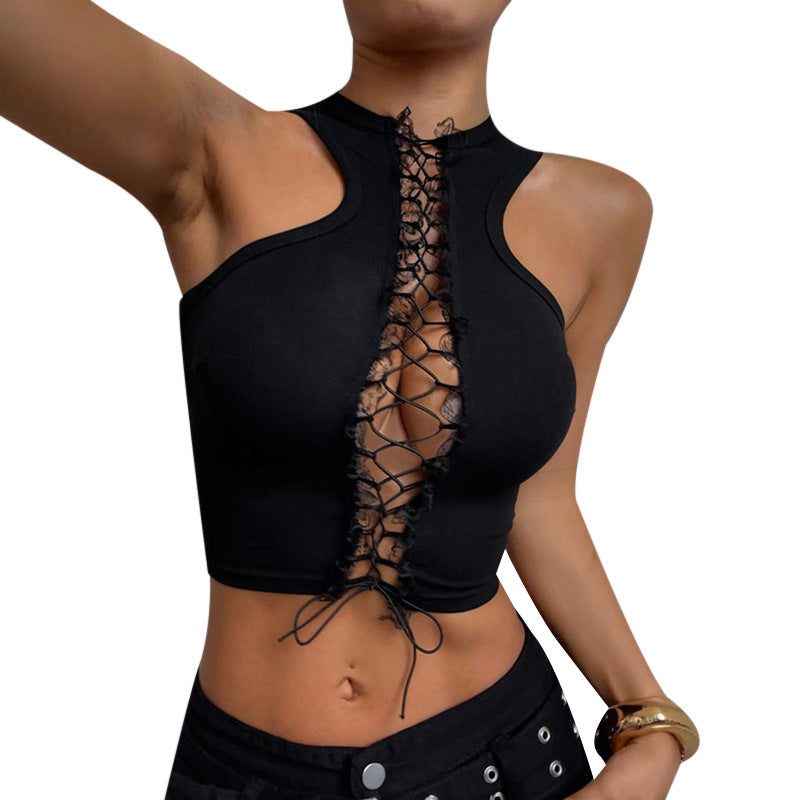 Lace-Up High-Neck Crop Top