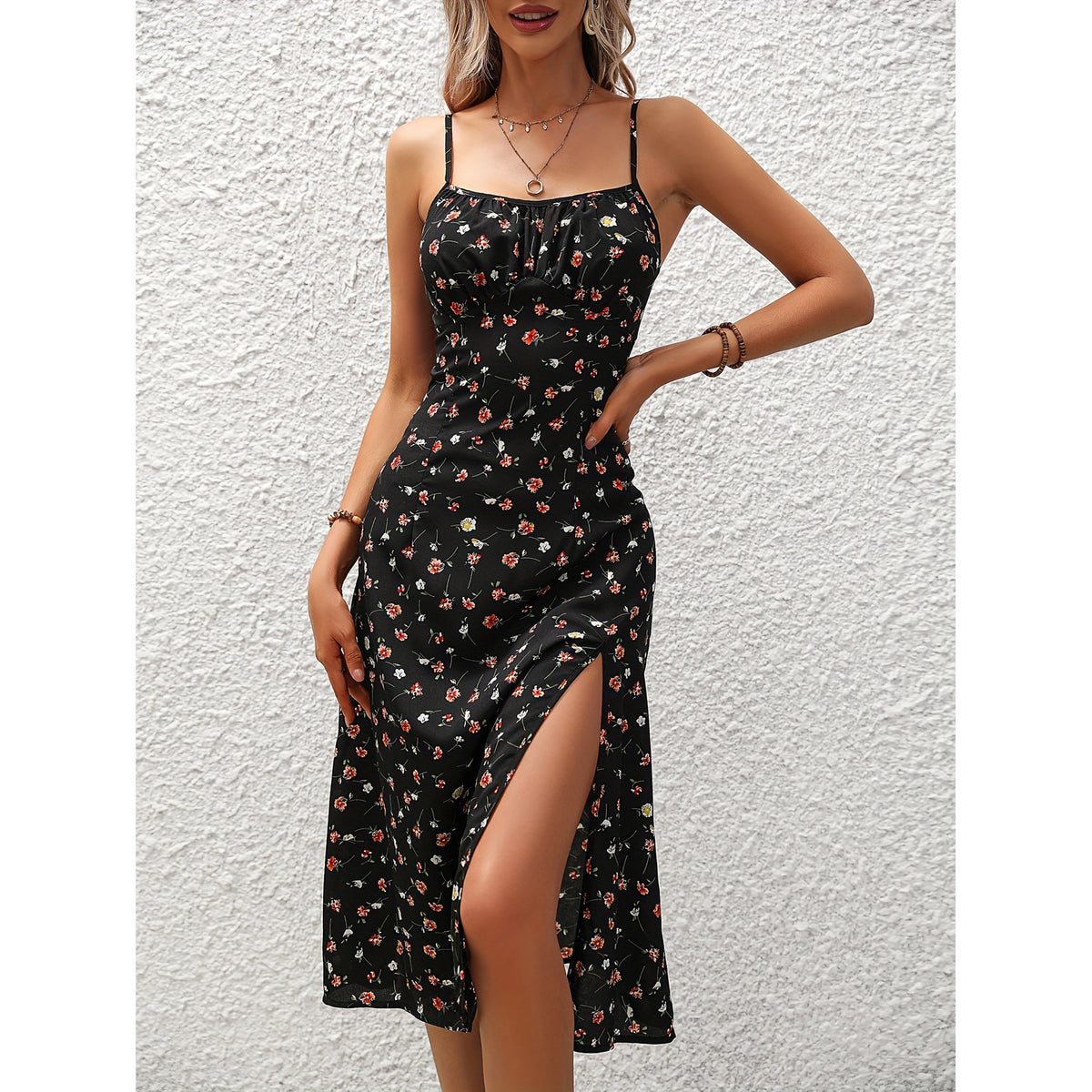 Polka-Dot Cami Slit Dress