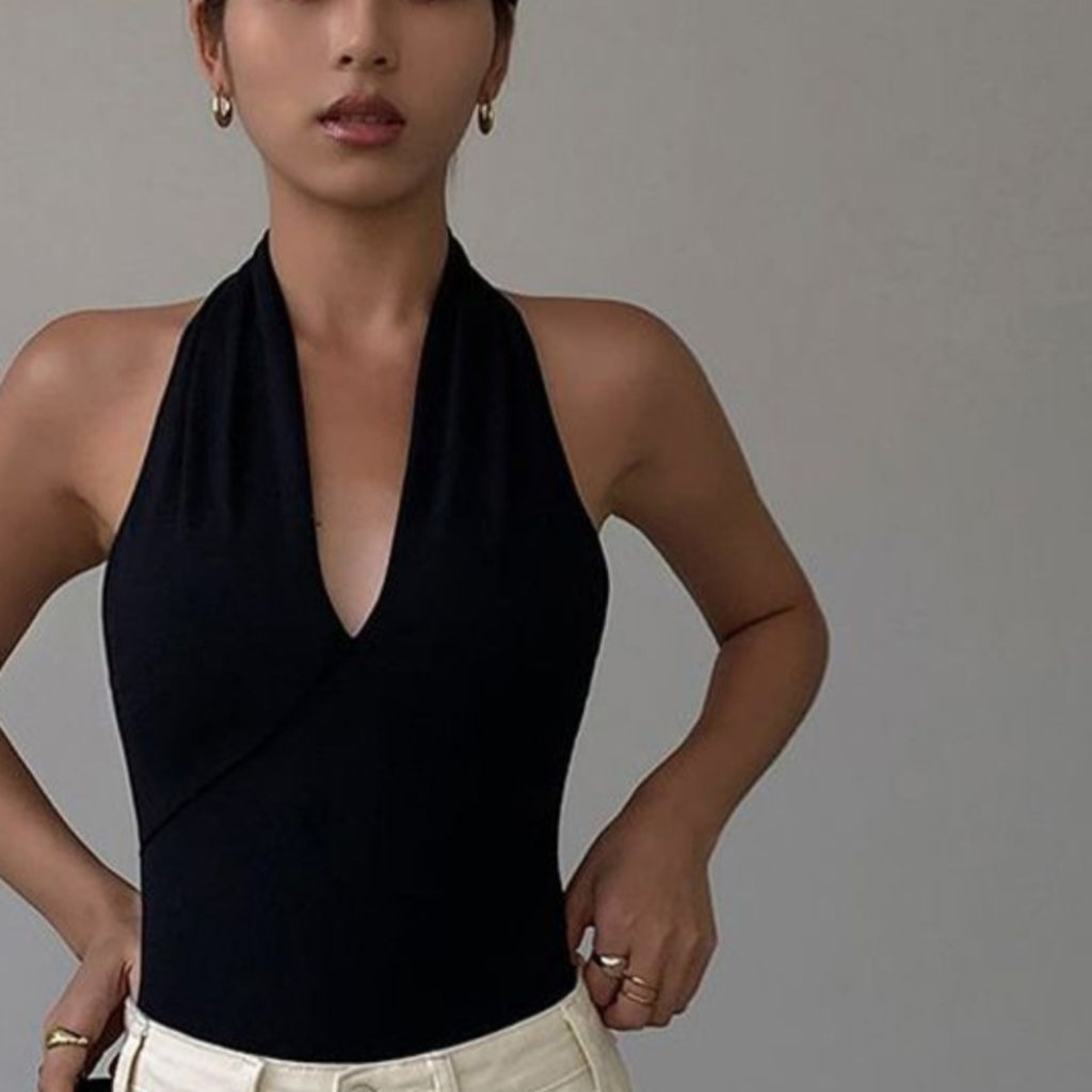 Black V-Neck Halter Top