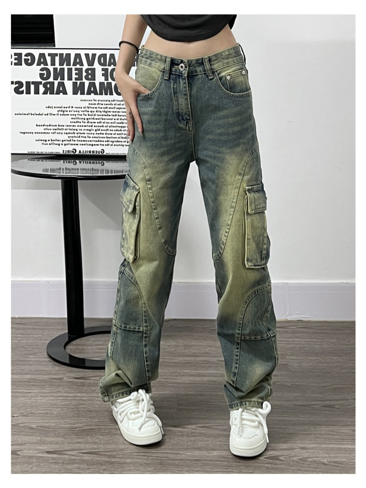 Washed Cargo Jeans