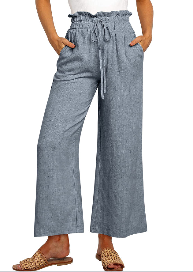 Drawstring Wide-Leg Cropped Pants
