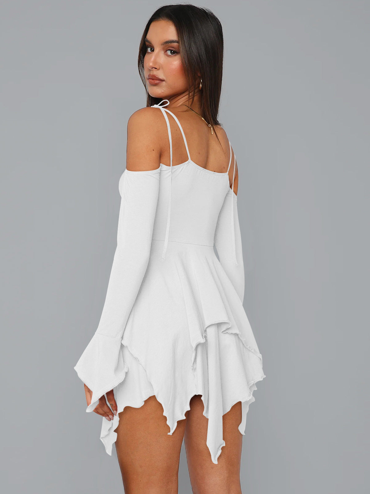 Cold-Shoulder Handkerchief-Hem Mini Dress