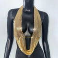 Metallic-Effect Plunge Halter Top