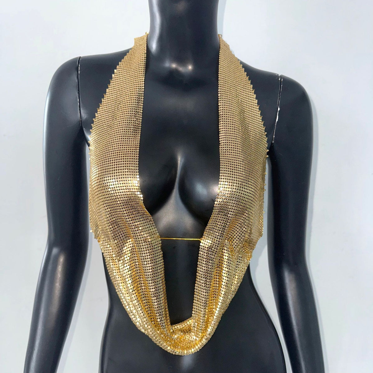 Metallic-Effect Plunge Halter Top