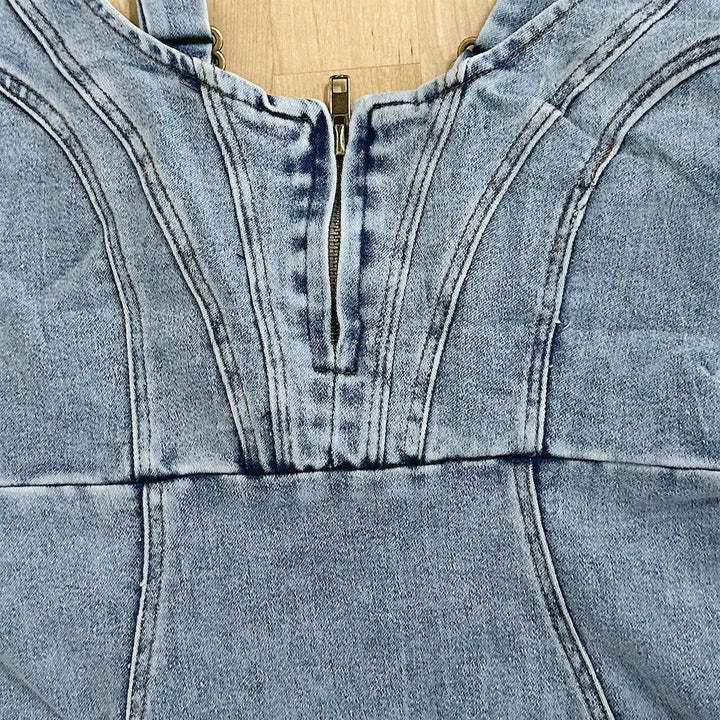 U-Neck Denim Slit Dress