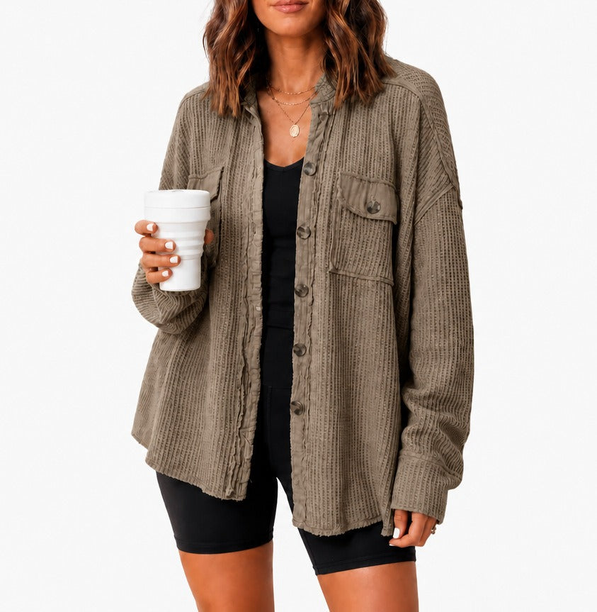 Waffle Knit Button Cardigan