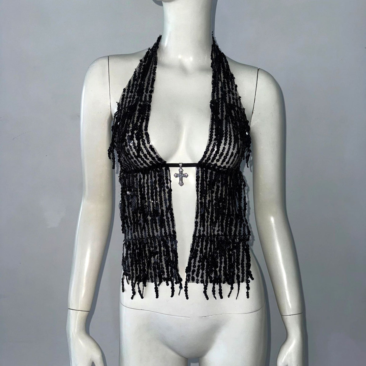 Sequin Lace-Up Halter Top