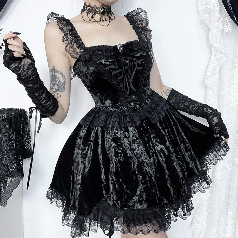 Gothic Lace-Trim Mini Dress