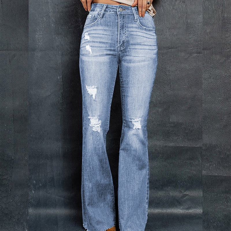 Distressed High-Waisted Flared Jeans