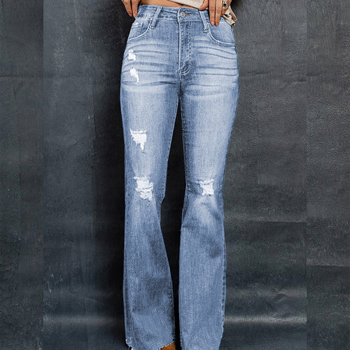 Distressed High-Waisted Flared Jeans