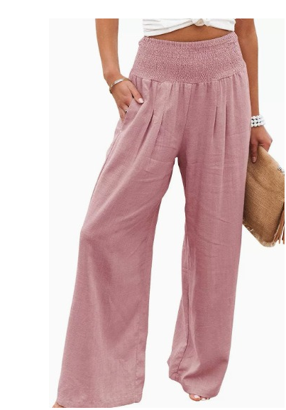 Smocked-Waist Wide-Leg Pants