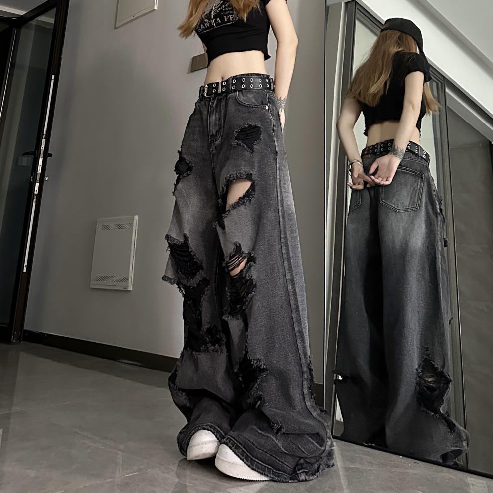 Distressed Wide-Leg Jeans