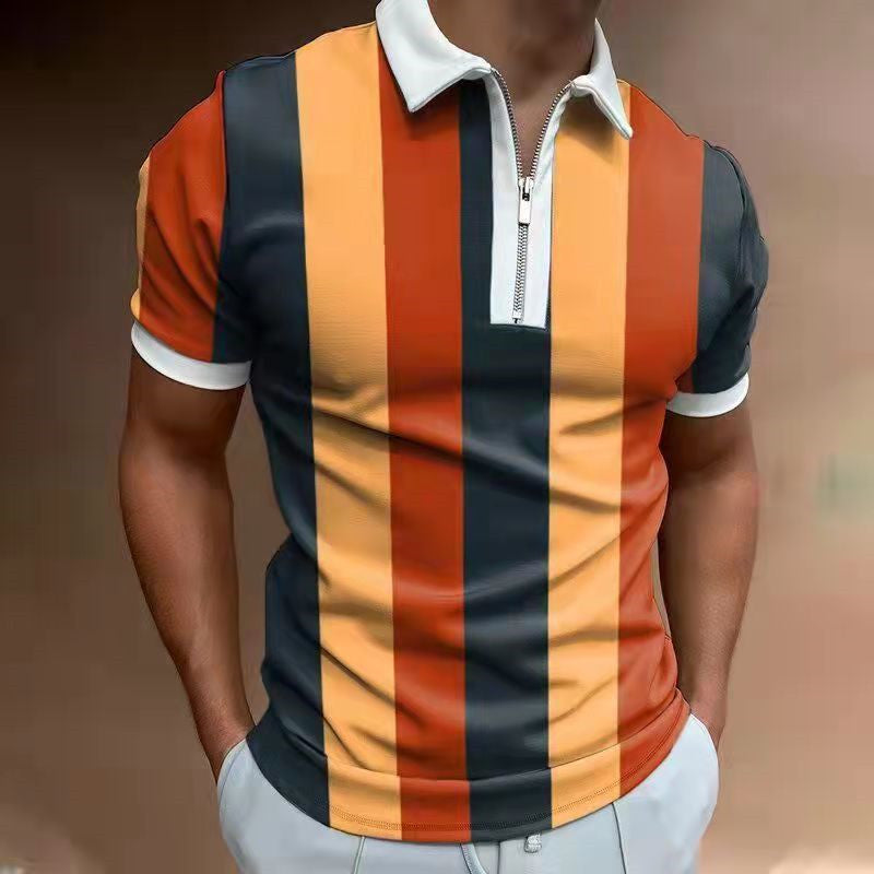 Striped Zip-Neck Polo