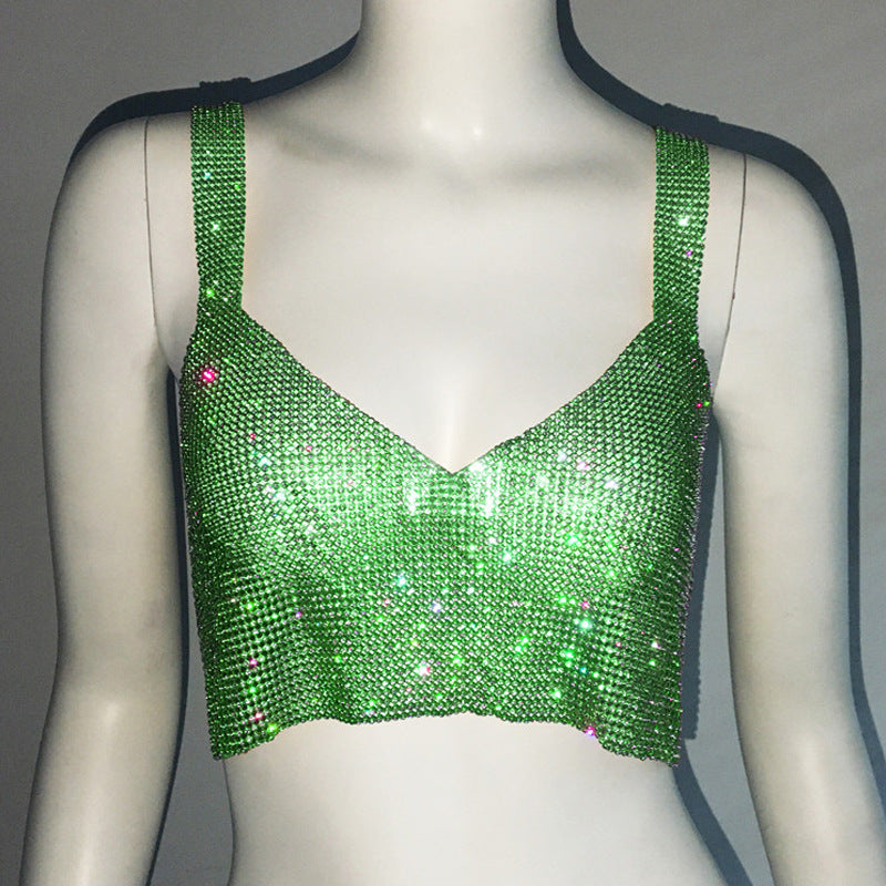 Rhinestone Metallic-Effect Crop Top
