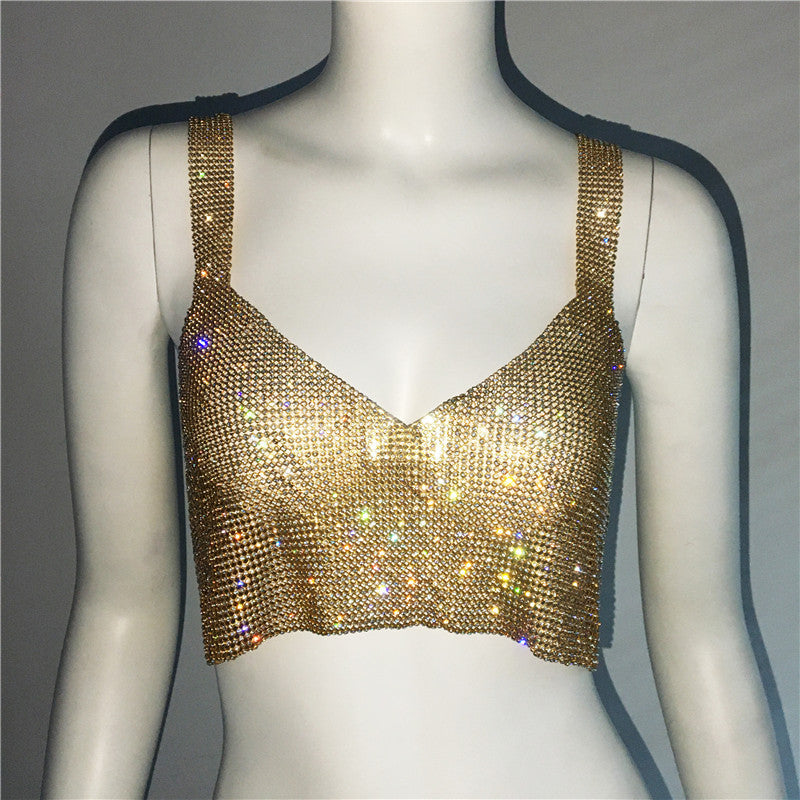 Rhinestone Metallic-Effect Crop Top