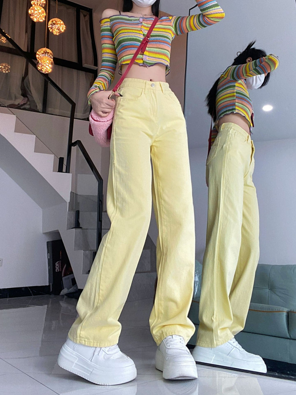 Pastel Yellow Straight-Leg Jeans