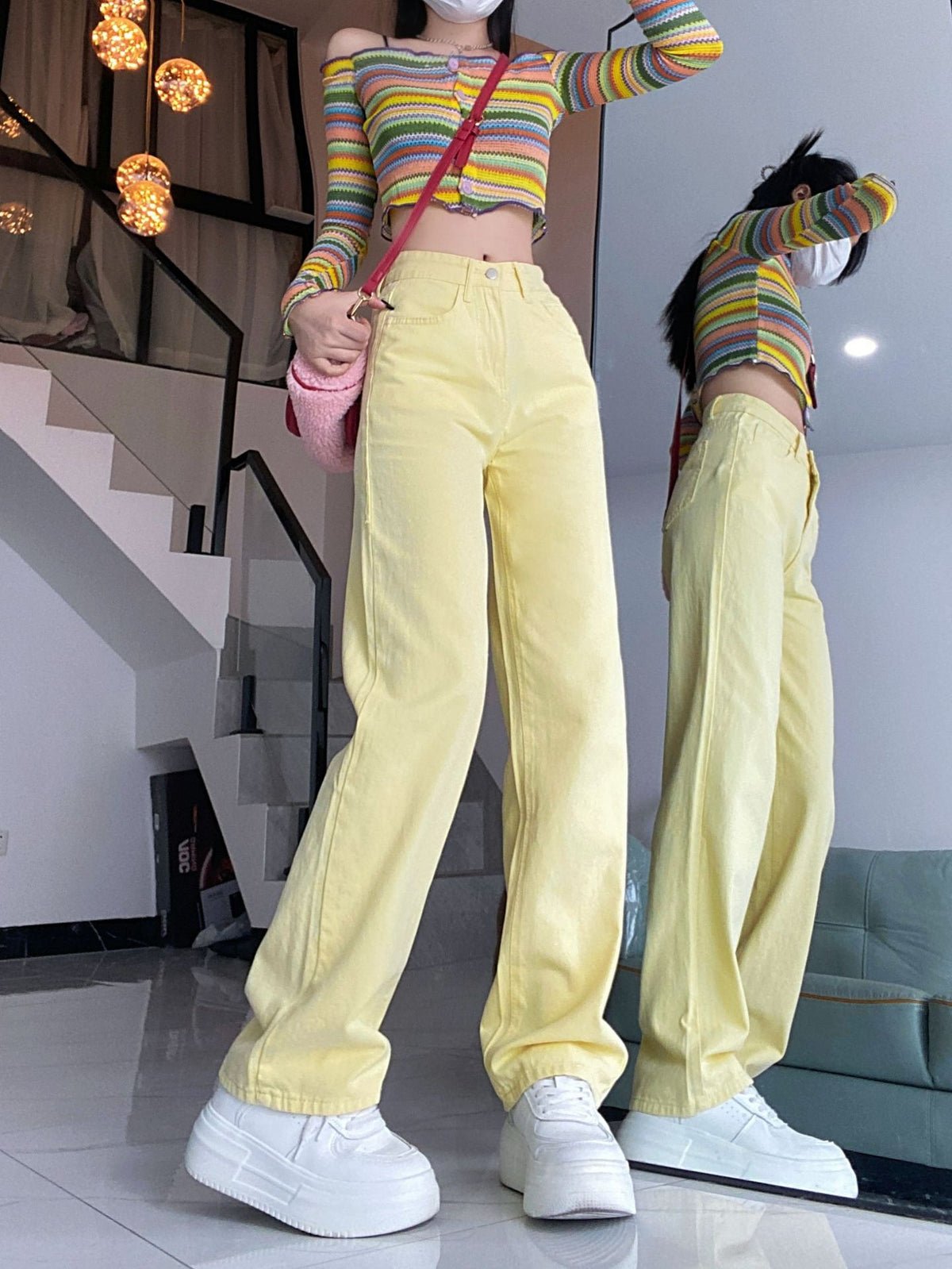 Pastel Yellow Straight-Leg Jeans