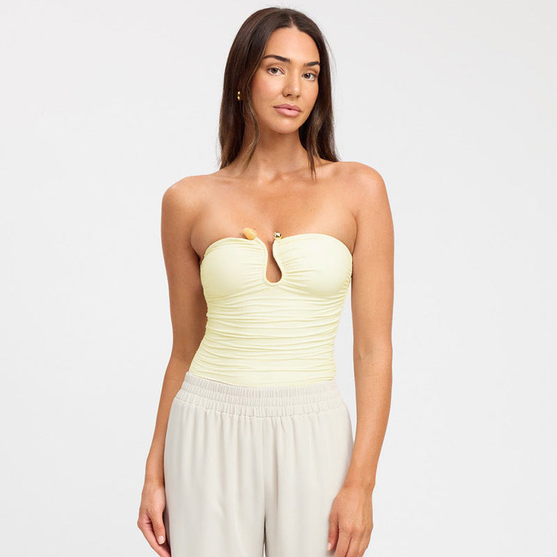 Metal-Detail Strapless Crop Top