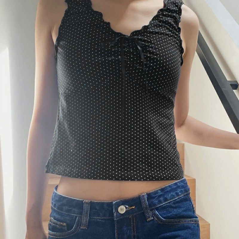 Polka-Dot Tie-Neck Tank Top