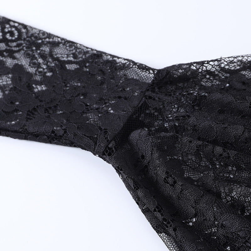 Lace-Sleeve High-Low Dress