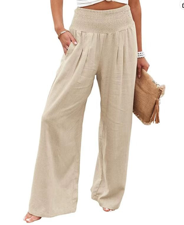 Smocked-Waist Wide-Leg Pants